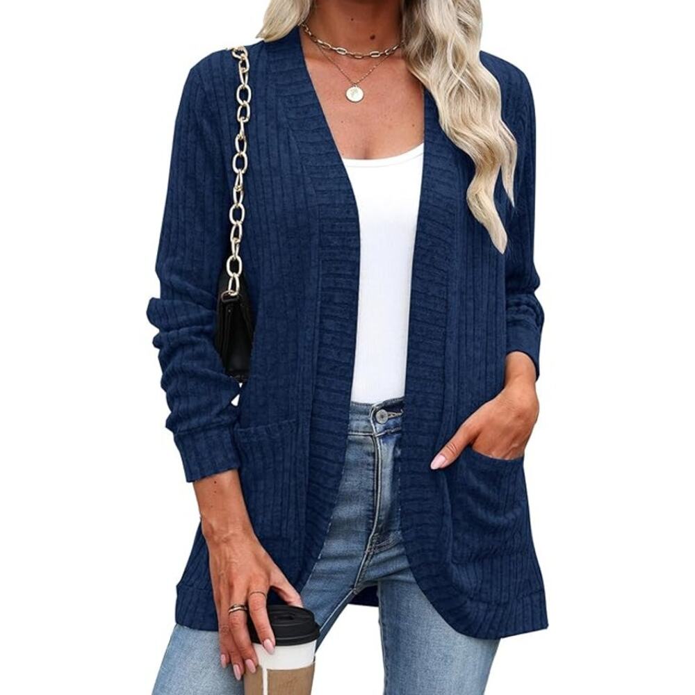 Halife Women's Fashion Cardigan Sweater w/ Front Pockets, XXL Navy Blue